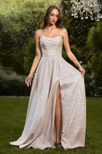 Vestido de Gala y Prom Línea A con Brillos y Abertura - Amoris T701