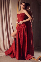Vestido de Gala y Prom Línea A con Brillos y Abertura - Amoris T701