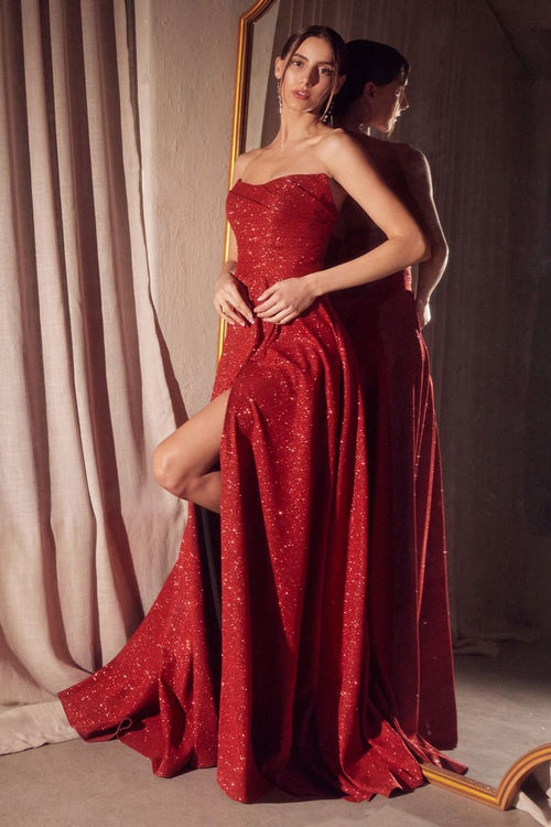 Vestido de Gala y Prom Línea A con Brillos y Abertura - Amoris T701