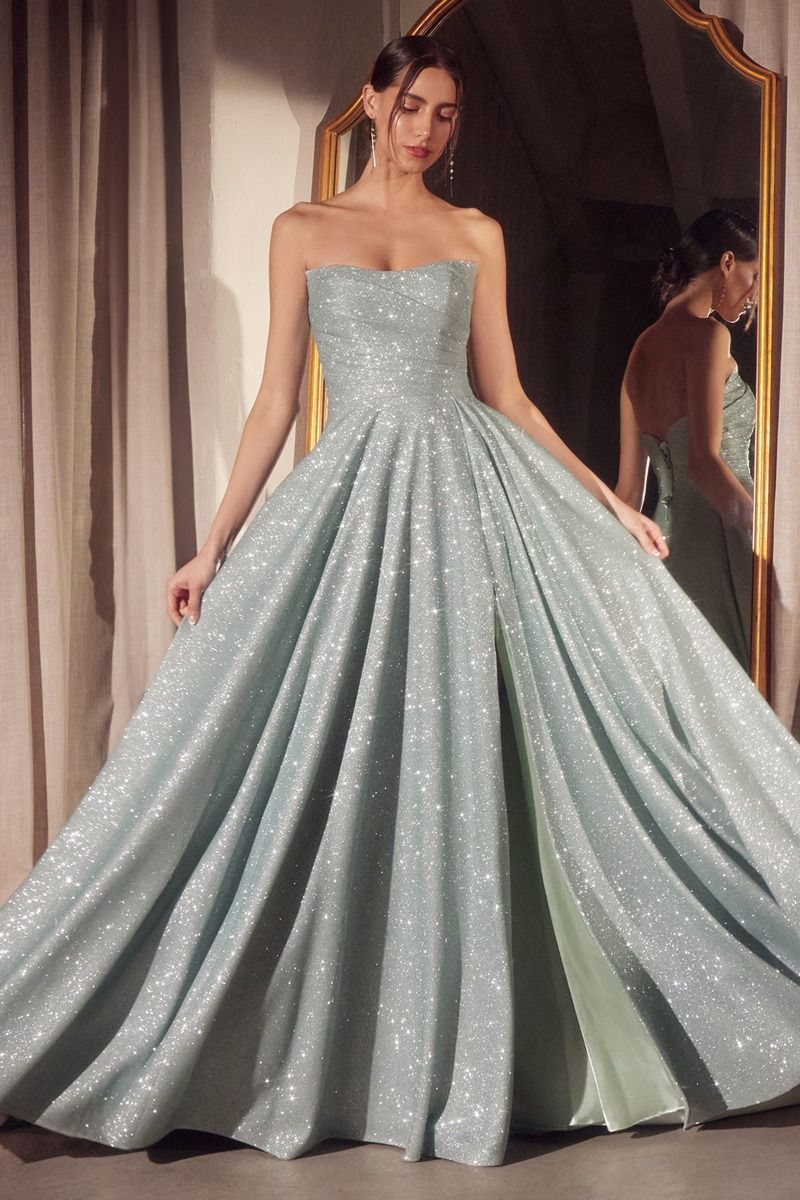 Vestido de Gala y Prom Línea A con Brillos y Abertura - Amoris T701