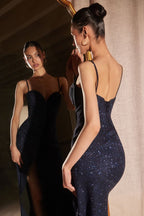 Vestido de Gala en Tela Brillante (Glitter) - Amoris T707