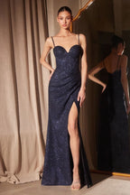 Vestido de Gala en Tela Brillante (Glitter) - Amoris T707
