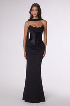 Vestido de Gala Largo Ajustado de Satén y Crepé con Corset - Amoris T732