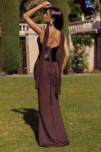 Vestido de Gala Largo Ajustado de Satén y Crepé con Corset - Amoris T732