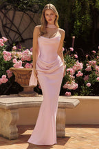 Vestido de Gala Largo Ajustado de Satén y Crepé con Corset - Amoris T732
