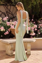 Vestido de Gala Largo Ajustado de Satén y Crepé con Corset - Amoris T732
