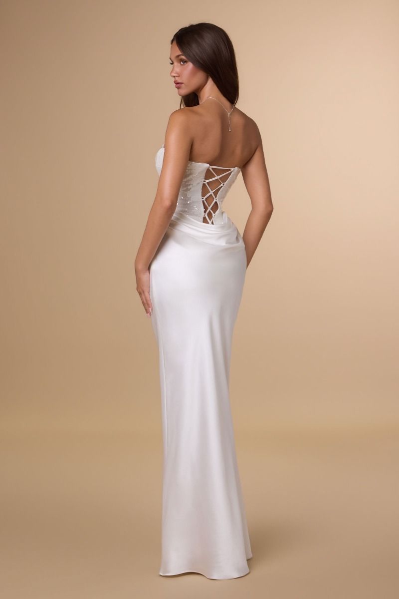 Vestido Ajustado de Lentejuelas y Satén - Amoris Bridal T744W