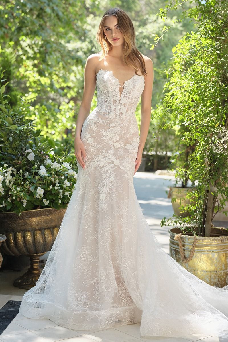 Vestido de Novia Corte Sirena con Encaje Floral y Fondo Nude - Andrea & Leo Couture WL072