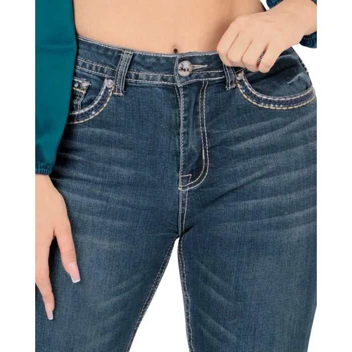 Jeans Vaqueros Bootcut Med Blue para Mujer Lamasini 766